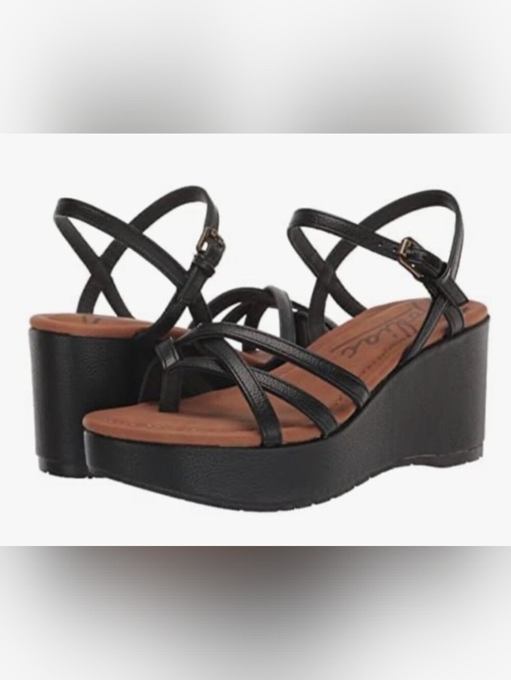 Zodiac brand Rita Black Wedge Strappy Sandals NIB with 3" Wedge heel.